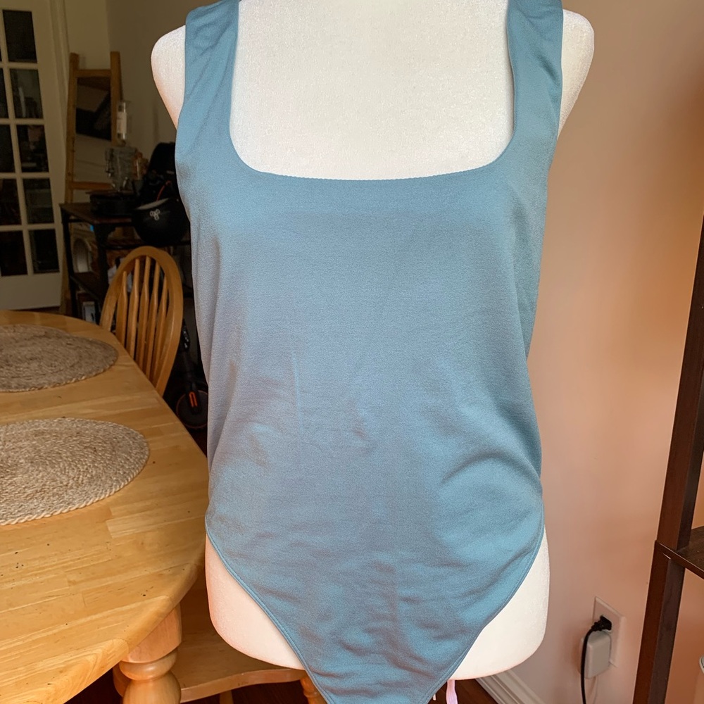 Women's Square-Neck Sleeveless Bodysuit - Dusty Blue